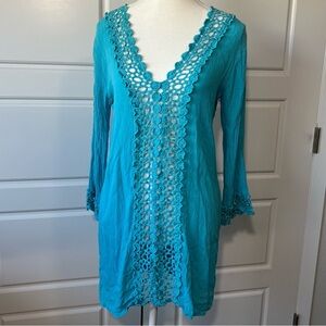 Ingear Resort Crochet Trim‎ Cover Up Tunic Dress Resort Beach Pool Party Small
